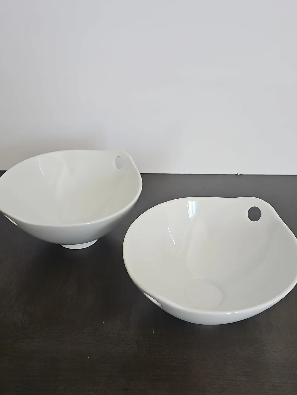 Pier 1 White Ceramic Ramen Bowls with Chopstick Holders - Set of 2